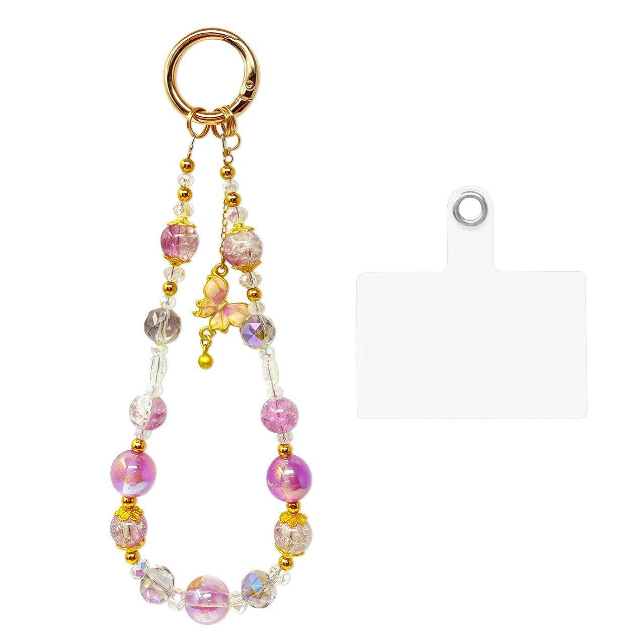 Wrapables Sparkling Beaded Cell Phone Wrist Strap, Keychain, Bag Charm with Lanyard Tether Tab, Purple Butterfly